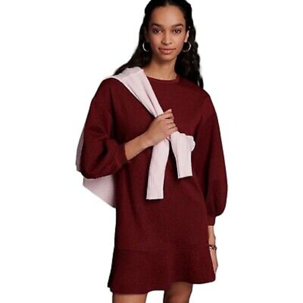 Mare Mare x Anthropologie Odila Burgundy Wine Red Long Sleeve Mini Dress L NWT